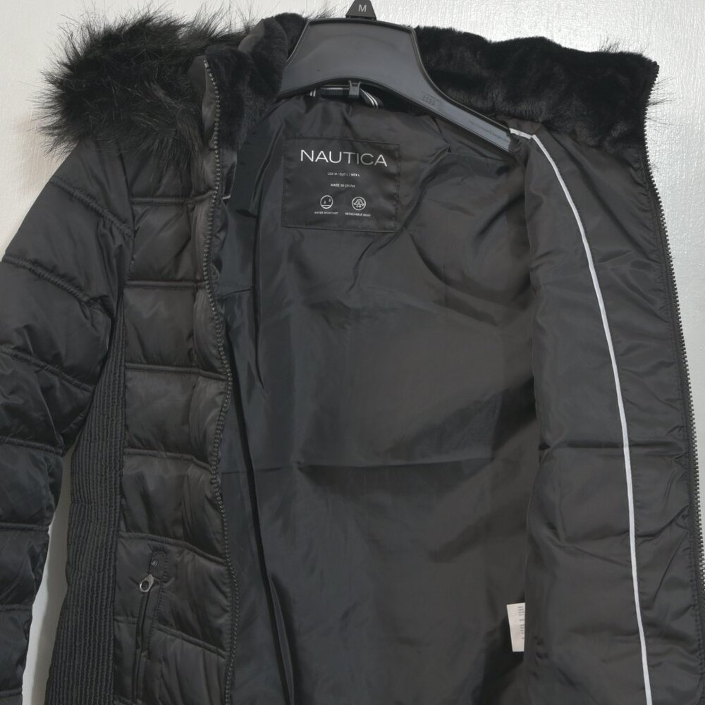 NAUTICA WOMEN'S LIGHT WEIGHT FAUX FUR HOOD PUFFER JACKET - Picture 6 of 6